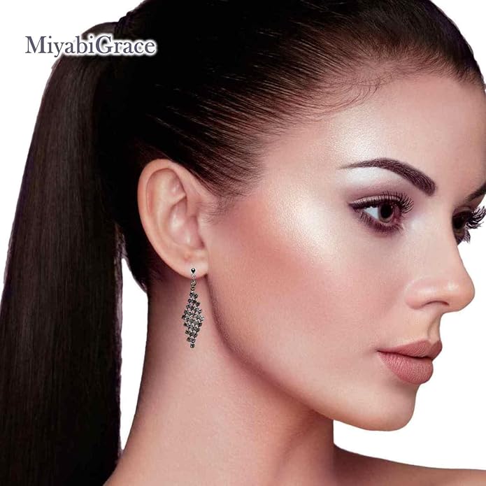 Dangle Silver Invisible Clip On Earrings for Women Not Pierced Gold Crystal Rhinestone Comfortable Hoop Fringe Long Chain Clip On Earrings