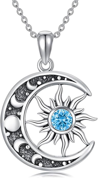 Sun and Moon Necklace 925 Sterling Silver Sun Moon Pendant Gemstone Jewelry Gifts for Women