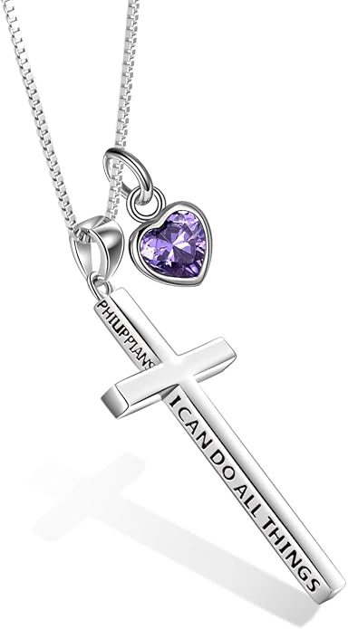 POPLYKE Cross Necklace 925 Sterling Silver Philippians 4:13 I Can Do All The Things Inspirational Necklace Gifts for Women Men 20+2''