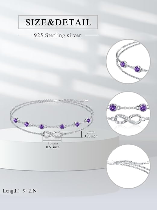 Dorunmo Anklet Bracelets For Women 925 Sterling Silver Birthstone/Infinity/Butterfly/Evil Eye/Turtle/Pineapple/Starfish/Heart Anklets Bracelets Jewelry Gifts for Women