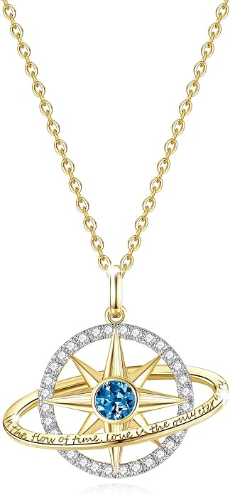 FANCIME Stellar Promise Birthstone Necklace for Women White Gold Plated Sterling Silver Planet Star Pendant Fine Jewelry Anniversary Birthday Mothers Day Gifts for Women Wife Friend Her