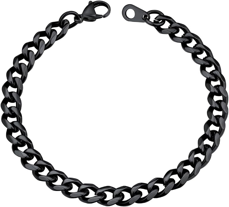 U7 Link Bracelets for Men, Cuban Link/Rope/Watch Band Solid Bracelet, Silver Black Gold Color Wrist Bracelet 3/6/9/12/15mm Width, 6.5/7.5/8.3 Inch Length, Hand Chain Jewelry for Mens Women