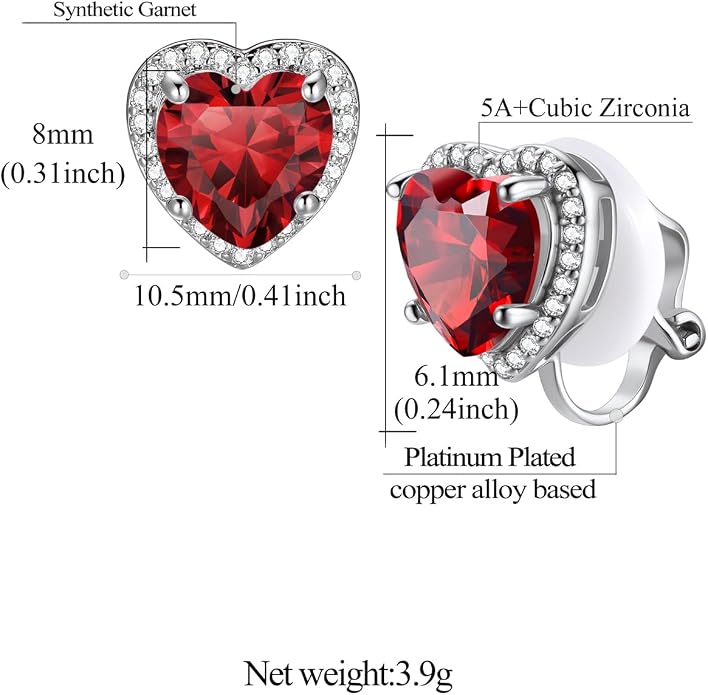 FindChic Sparkling Birthstone Clip On Earrings for Women, Silver Plated Stud Earrings 8MM Cubic Zirconia Non Pierced Studs, 12 Months Birthday Jewelry Gift