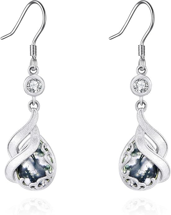 AOBOCO Teardrop Dangle Earrings for Women 925 Sterling Silver Moonstone Flower Filigree Leverback Jewelry Birthday