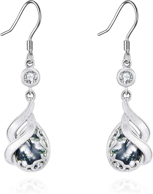 AOBOCO Teardrop Dangle Earrings for Women 925 Sterling Silver Moonstone Flower Filigree Leverback Jewelry Birthday