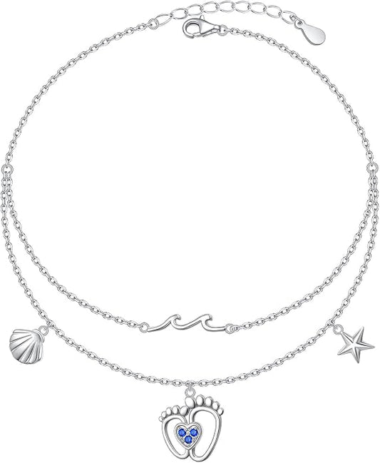 S925 Sterling Silver Anklets Adjustable Beach Foot Ankle Bracelet Jewelry Gifts For Women Girls