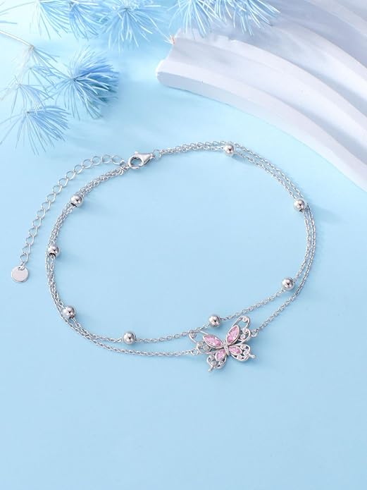 Ankle/Bracelet for Women Sterling Silver Sea Turtle/Butterfly/Mustard Seed/Sister/Sunflower/Elephant Gifts for Birthday Summer Beach Jewelry for Mom Wife Daughter Friend