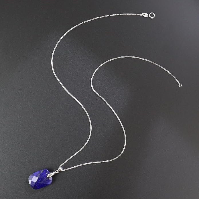 iSTONE 925 Sterling Silver Natural Crytral for Womens Pendant Necklace, Gemstone Birthstone with 17.8" Silver Chain Ladies