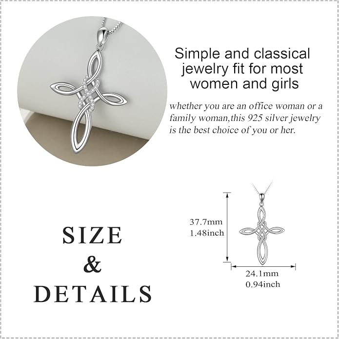 LUHE Celtic Knot Cross Necklace Sterling Silver Birthstone Polished Religious Infinity Celtics Jewelry Gifts for Women