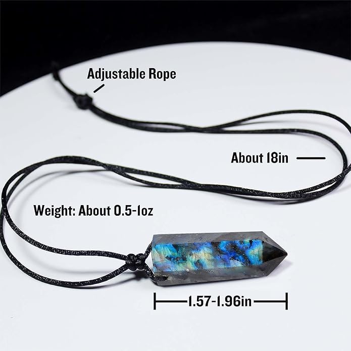 Runyangshi Healing Crystal Pendants, Single Pointed Natural Crystal Quartz Necklace 6 Faceted Chakra Crystal Wand Stone Reiki Energy