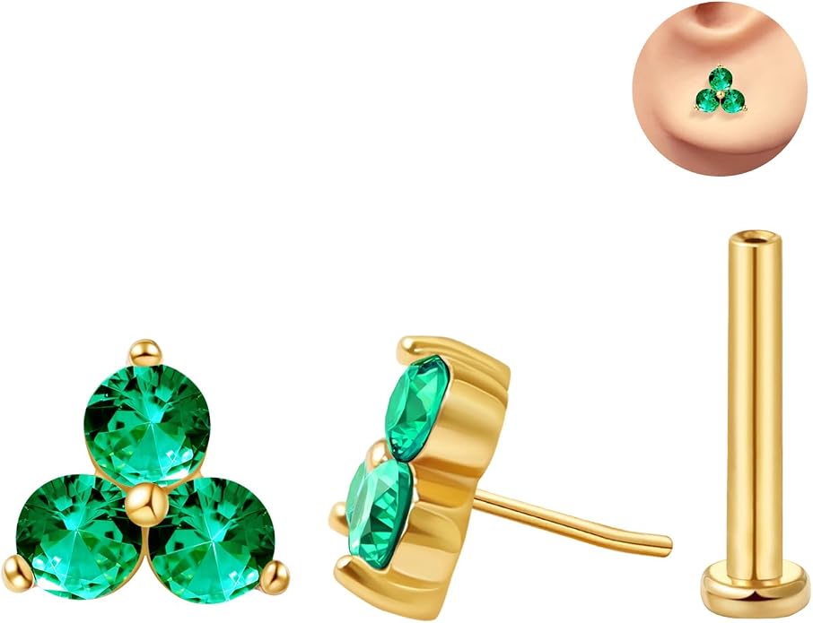 FANSING Cartilage Earring Tragus Stud Trio CZ Stone Flat Back Earring for Helix Conch Threadless Push Pin Labret Stud