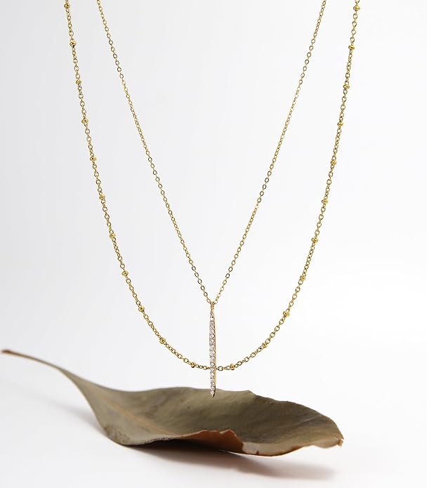 OZEL JEWELRY & GIFT Layered Gold Necklaces for Women - Crystal Colorful Delicate Cutting Pendant Necklace - 18K Gold Plated - Birthday Gifts (Made in Korea)