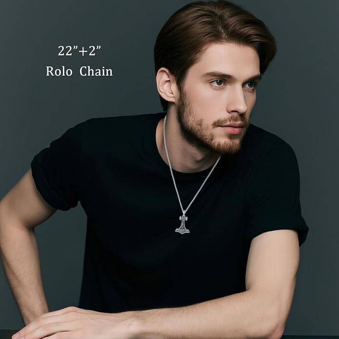 Viking Necklace for Men 925 Sterling Silver Norse Mythology Talisman Jewelry Gifts with 22"+2" Rolo Chain