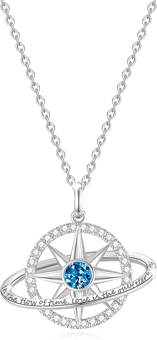 FANCIME Stellar Promise Birthstone Necklace for Women White Gold Plated Sterling Silver Planet Star Pendant Fine Jewelry Anniversary Birthday Mothers Day Gifts for Women Wife Friend Her