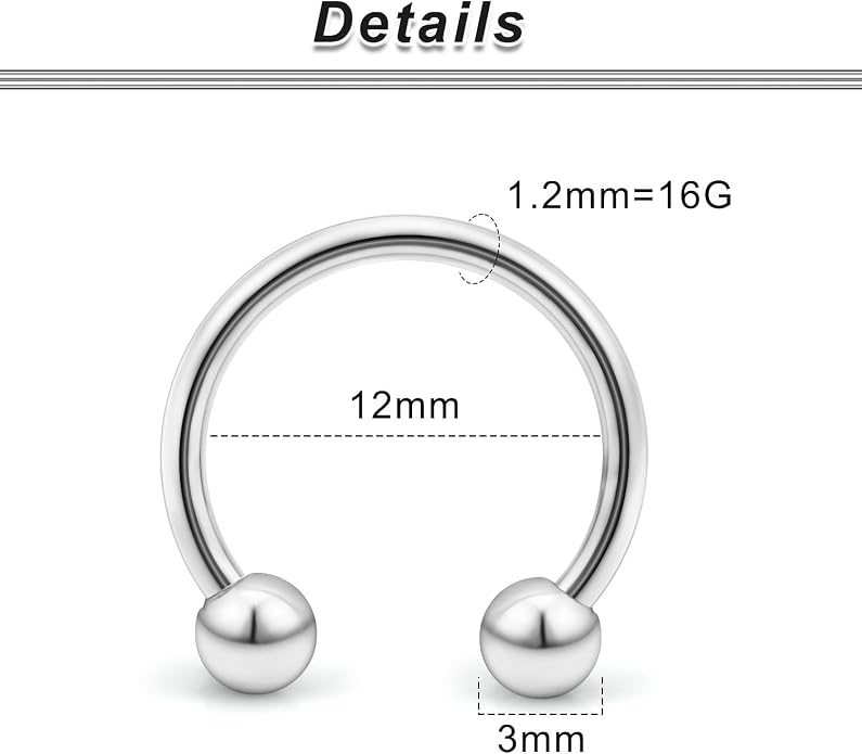 00G 0G 2G 4G 6G 8G 10G 12G 14G 16G Septum Rings Silver Black Surgical Steel Heavy Gauges Earrings Stretching kit Eyebrow Lip Septm Nose Rings Helix Tragus Daith Rook Earrings Hoops 10mm-19mm