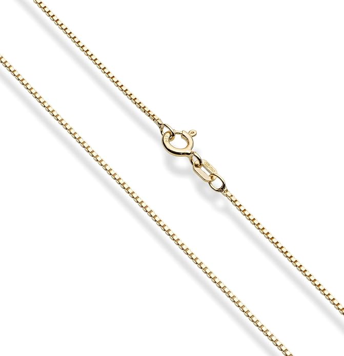Miabella Italian 925 Sterling Silver or 18K Gold Plated 925 Sterling Silver Thin 1mm Box Chain Necklace for Women, Made in Italy