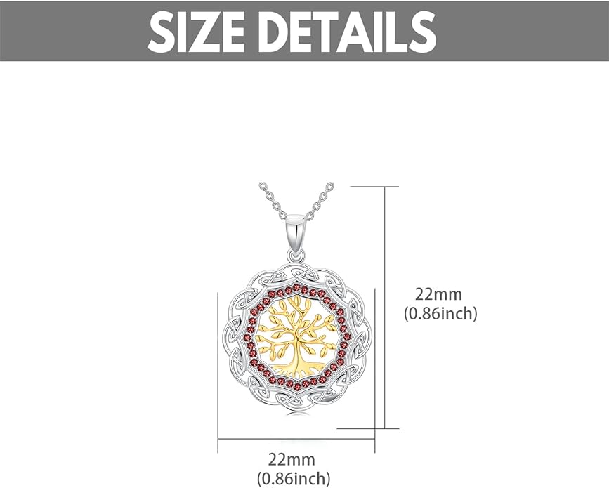 Sterling Silver Birthstone Celtic Tree of Life Necklace, 18K Gold Plated Colored Gemstone Tree of Life Pendant Two-Tone Necklaces Jewelry Birthday Gifts for Women 18" - 20"