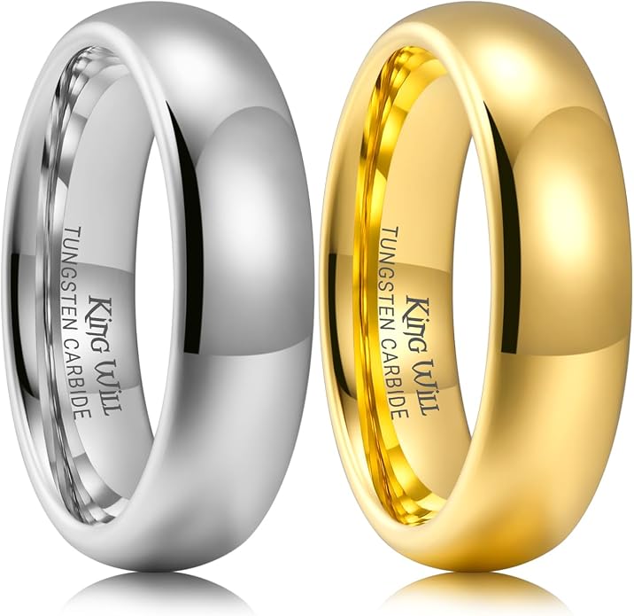 King Will Tungsten Carbide Wedding Band for Men Women Promise Rings for Couples Domed High Polish