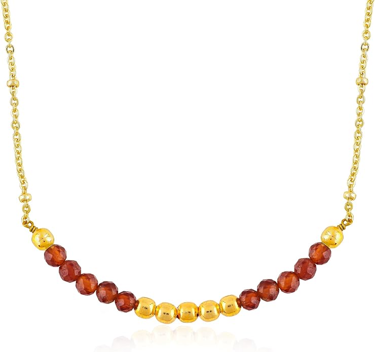 Satellite Chain Necklace 16+2 Inch Gold Plated – Dainty Layering Jewelry with Gemstone Beads – Minimalist Choker Necklace for Women – Delicate Gift for Her