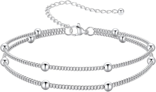 FOCALOOK 14K Gold Plated Anklets for Women Waterproof Plus Size Ankle Bracelet 8.5-10.5 Inch Adjustable Mariner/Figaro/Flat Snake/Cuban Link Chain Anklet Jewelry for Summer Beach Holiday