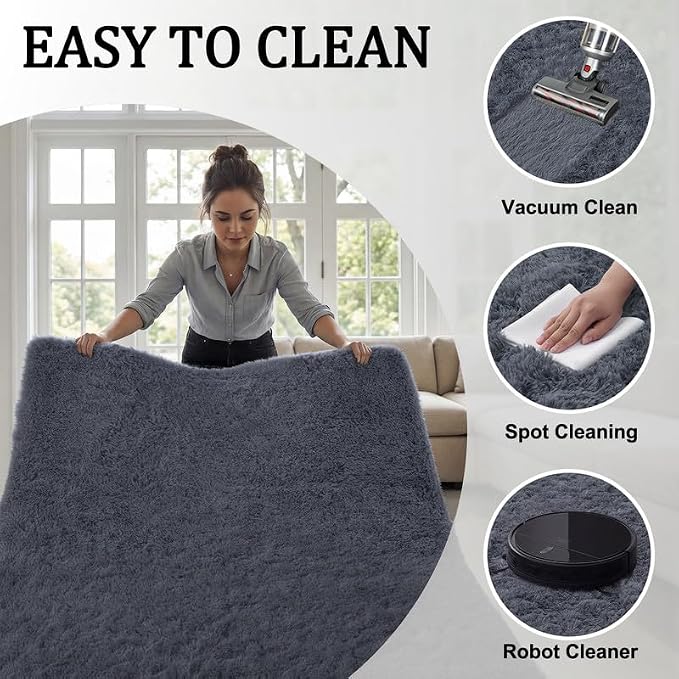 Area Rug for Living Room Bedroom: 4x6 Soft Fluffy Shag Rugs Upgrade Non-Slip High Pile Carpet Large Fuzzy Plush Indoor Floor Shaggy Carpets for Nursery Kid Playroom Office Dorms Home Decor Grey