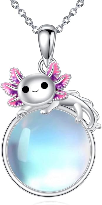 Birthstone Axolotl Necklace Sterling Silver Axolotl Pendant Cubic Zirconia Jewelry Birthday Gifts for Women Men