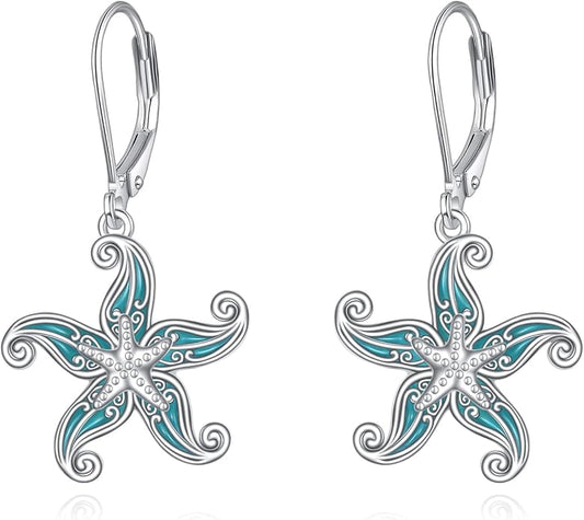 Beach Starfish Earrings for Women Sterling Silver Starfish Jewelry Gifts