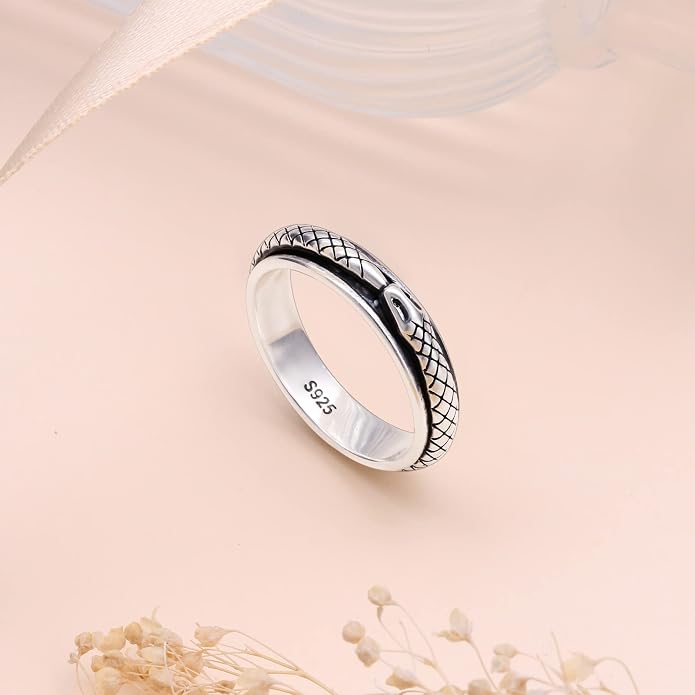 Alphm S925 Sterling Silver Spinner Fidget Anxiety Worry Relieving Boredom ADHD Autism Band Rings