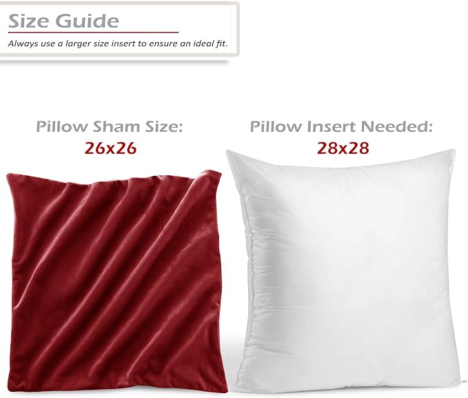 Nestl Throw Euro Pillow Covers, Cozy Velvet Decorative Pillow Covers 26x26 Inches, Soft Solid Couch Pillow Case for Sofa, Bed and Car, Set of 4 - Cherry Red