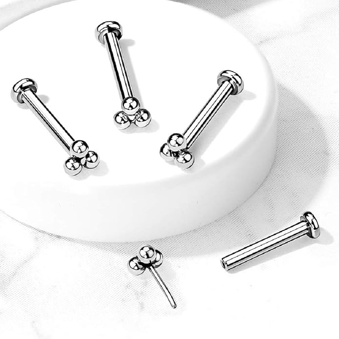 Pierced Owl - 16-20G G23 Implant Grade Titanium Threadless Push-In Triple Ball Cluster Flat Back Labret Monroe Lip Cartilage Helix Conch Ear Lobe Stud
