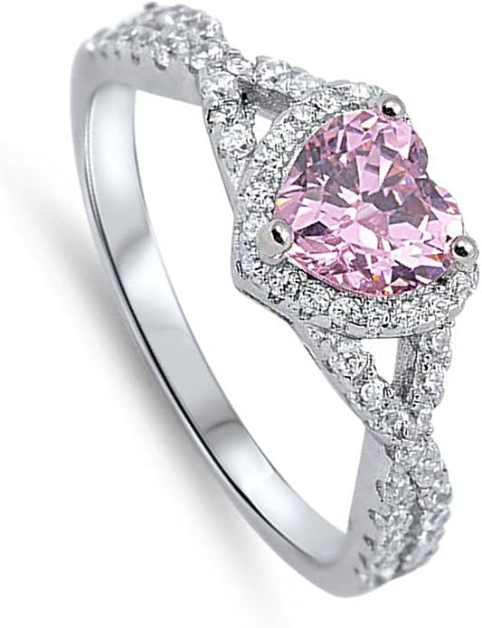 CHOOSE YOUR COLOR Sterling Silver Heart Halo Promise Ring