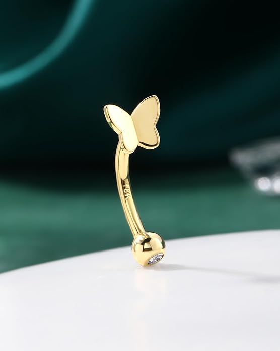 COCHARM 10K Yellow Gold Butterfly Belly Button Rings 10K Real Gold Belly Rings 10K Gold Belly Piercing Jewelry for Women Gold Upside Down Nave Rings