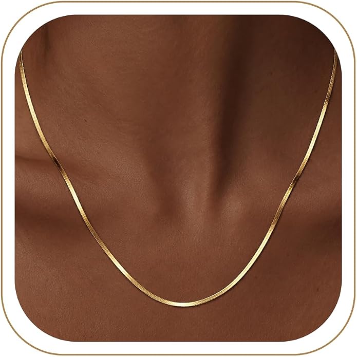 WomenGifts 14K Gold Silver Plated Herringbone Necklace for Women, Dainty Snake Chain Choker, Trendy Simple Long Layered Jewelry Non Tarnish, 3/4/5/8mm,14,16,18,20,22,24,26 Inch Thin & Chunky Options