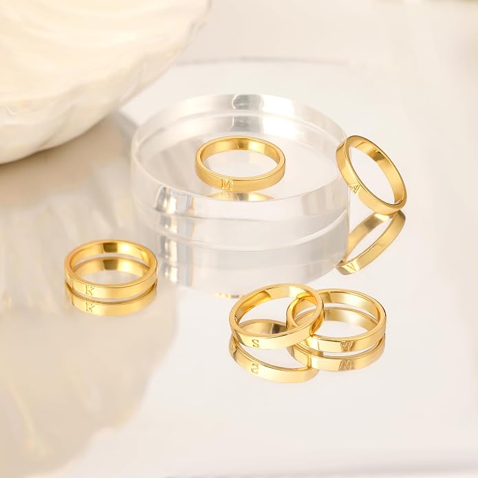 WFYOU 14K Gold Filled Rings for Women Non Tarnish Dainty Gold Initial Ring Stackable Gold Rings for Women Alphabet Letter Ring Wedding Bands Thin Thumb Pinky Stacking Rings Jewelry Gifts for Women