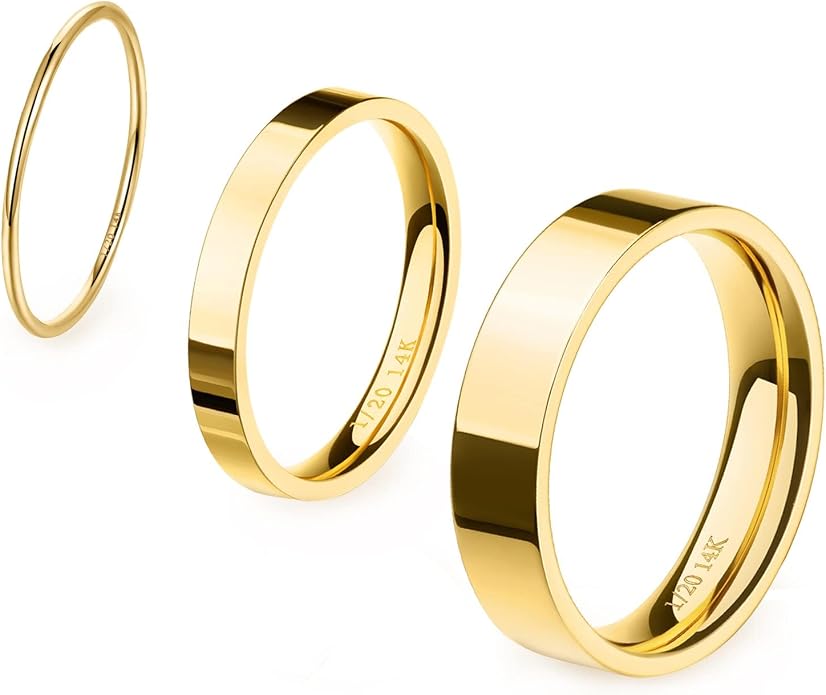 NOKMIT 1mm 3mm 5mm 14K Gold Filled Rings Set for Women Girls Dainty Cute Stacking Stackable Thumb Pinky Bands Non Tarnish Comfort Fit Size 5 to 10