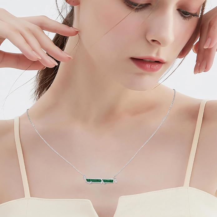 Bar Opal Leaf Necklace For Women S925 Sterling Silver White Opal Pendant with Leaf Charm Bar Pendant Jewelry Gift For Mom Daughter Wife