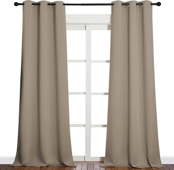 NICETOWN Patio Glass Door Blackout Curtains for Bedroom/Living Room, Privacy Panel Drapes for Dining and Guest Room (Taupe, 42 inches Wide x 90 inches Long, 1 Pair)