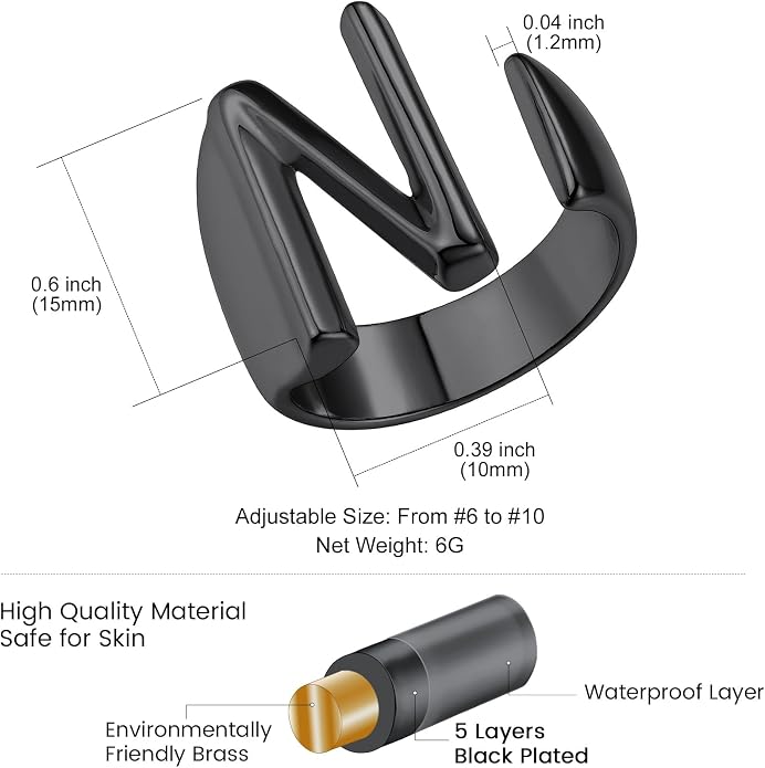 KeyStyle Bold Initial Letter Rings Adjustable, GoldChic Jewelry Women Gold Statement Ring Personalized Engraved Women’s Open Signet Ring for Party (Gold, White Gold, Black)