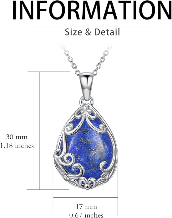 HPQQ Teardrop Necklace 925 Sterling Silver Filigree Gemstone Pendant Necklace Fine Jewelry Birthday Mother's Day Gifts for Women Her Mom