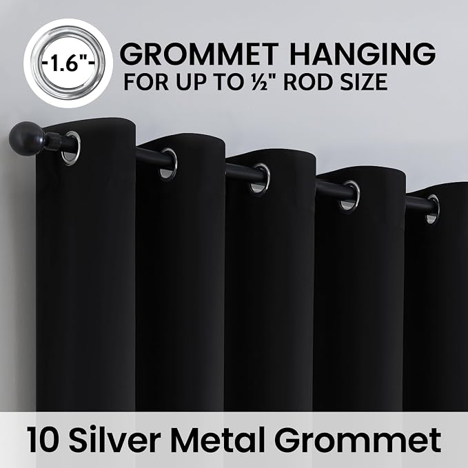 SimpleHome Black 100% Blackout Curtains Room Darkening Living Room 63 Inch | Curtains for Bedroom,Thermal Insulated Grommet Window Drapes,Curtains for Living Room with Black Back,62 x 63 Inch,2 Panels