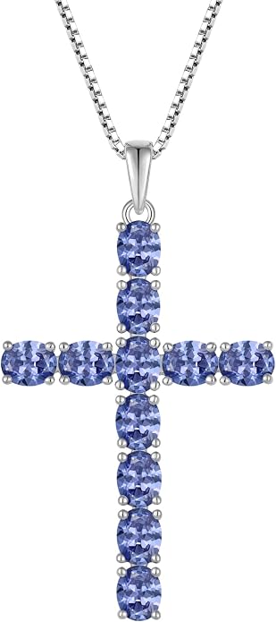 925 Sterling Silver Cross Necklace for Women Men Christian Jesus Faith Birthstone Cross Crucifix Pendant Necklaces
