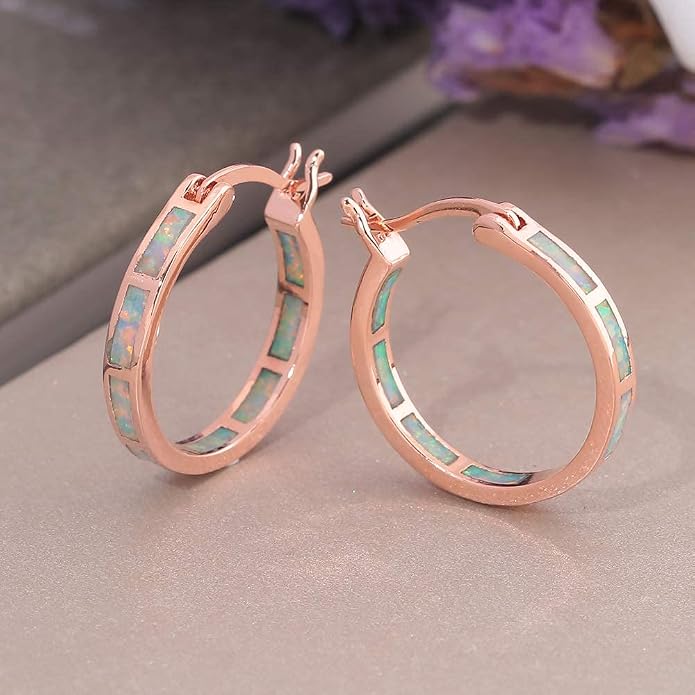 CiNily Sterling Silver/Rose Gold/Yellow Gold Plated Hoop Earrings 20mm,Multicolor Opal Small Hoop Earrings for Women Girls Hypoallergenic Jewelry for Sensitive Ears Gemstone Earrings