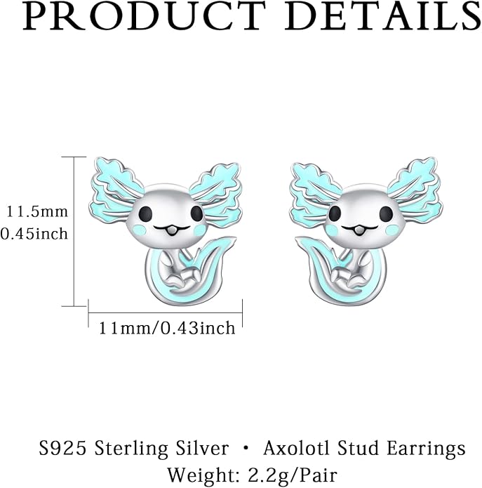 925 Sterling Silver Axolotl Earrings White Gold/Rose Gold Axolotl Jewelry for Women Girls Pink/Blue Axolotl Gifts