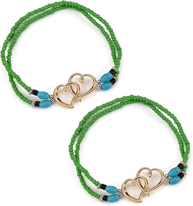 2PC Ankle Bracelets for Women Beaded Heart Ankle Bracelet Waterproof Bohemian Big Plus Size Anklets Summer Beach Accessories Boho Jewelry