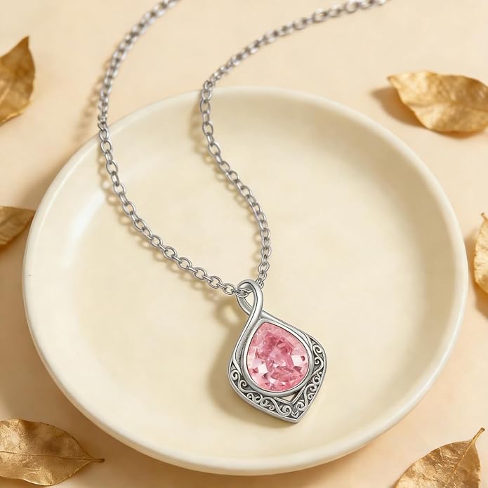 PELOVNY Celtic Knot Necklaces for Women 925 Sterling Silver Gemstone/Birthstone Teardrop Infinity Necklace Irish Celtic Pendant Jewelry Gifts for Mom Daughter Wife