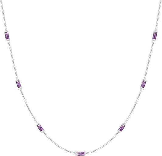 LOUISA SECRET Birthstone Necklaces for Women, 14K Gold Plated Dainty Simple Necklace, 925 Sterling Silver Birthday Anniversary Jewelry Gift for Women Mom Mother