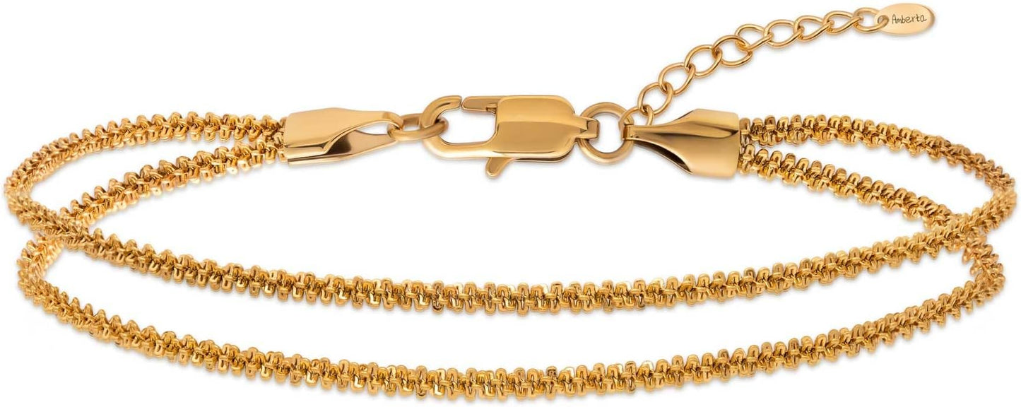 Amberta Silver Gold Waterproof Ankle Bracelets for Women | Boho Layered Anklets for Women | Summer Jewelry, Adjustable Ankle Chain Beaded Rope Heart