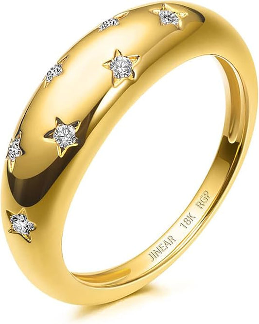 JINEAR 18k Gold Filled Chunky Rings for Women Croissant Dome Statement Ring Trendy Twisted Braided Band Stacking Star Rings Jewelry Gifts