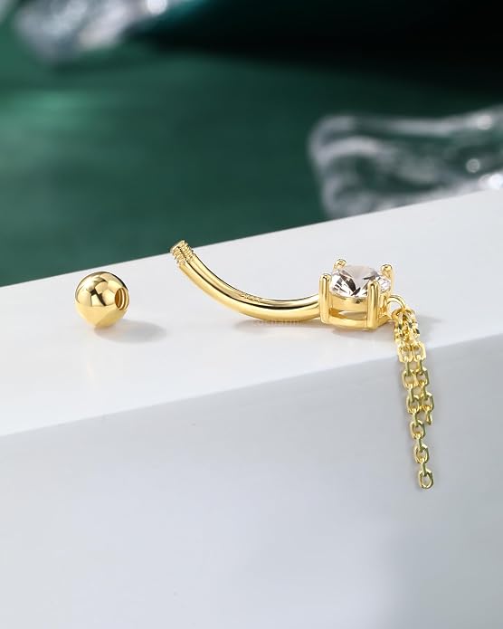 COCHARM 10K Gold Belly Button Rings, 10K Gold Belly Button Ring Dangling, 14G Gold Belly Piercing Jewelry Dangly