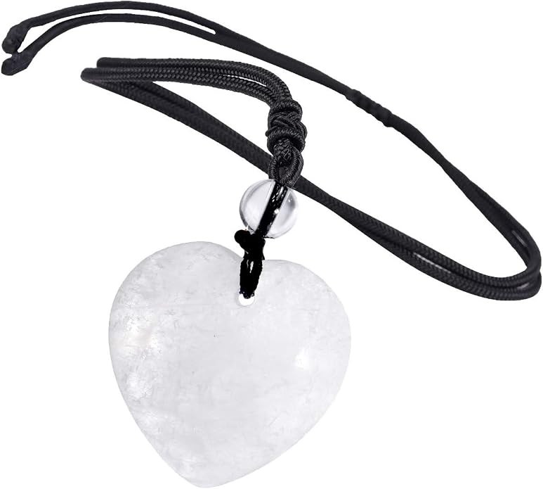 TUMBEELLUWA Carved Stone Heart Shape Necklace Chakra Quartz Pendant with Cord Amulet Healing Crystal Jewelry for Unisex